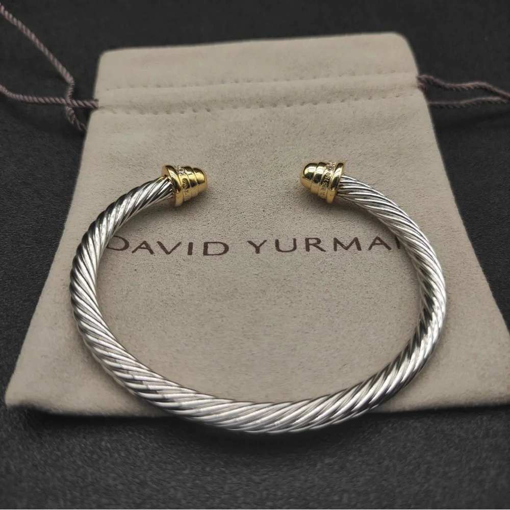 David Yurman Two-Tone Twisted Cable Cuff with Gold Tips